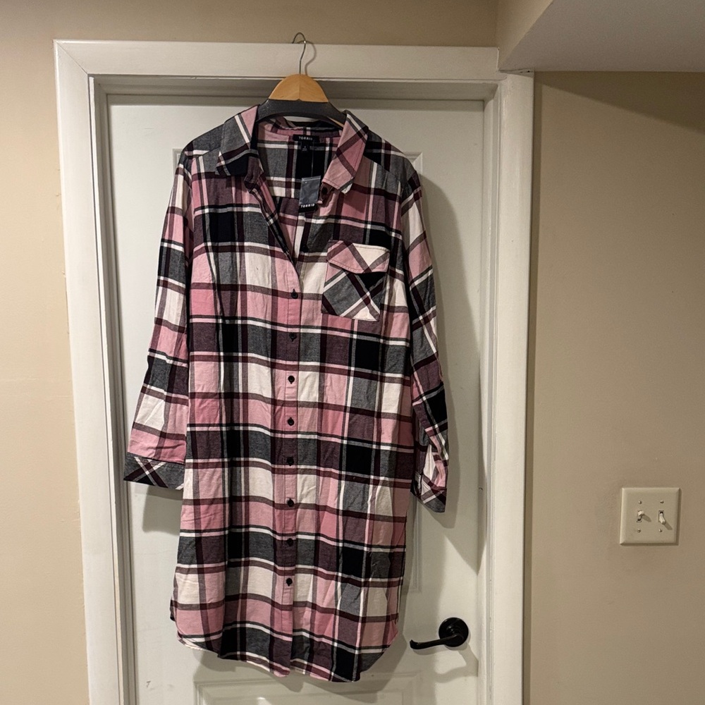 Torrid Pink and Navy Plaid Button Down Shacket